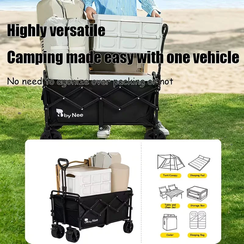 780/520/350LBS Heavy Duty Collapsible Folding Wagon Cart with Wheels, All Terrain Folding Utility Cart with Steel Frame & 600D Oxford Fabric, No Assembly Required, Portable Garden Wagon with Tool Holder for Camping, Gardening