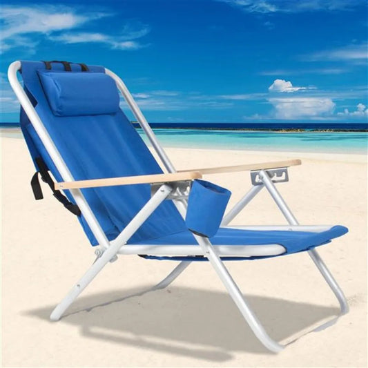 Portable High Strength Beach Chair with Adjustable Headrest Blue for hunt fish or just enjoy