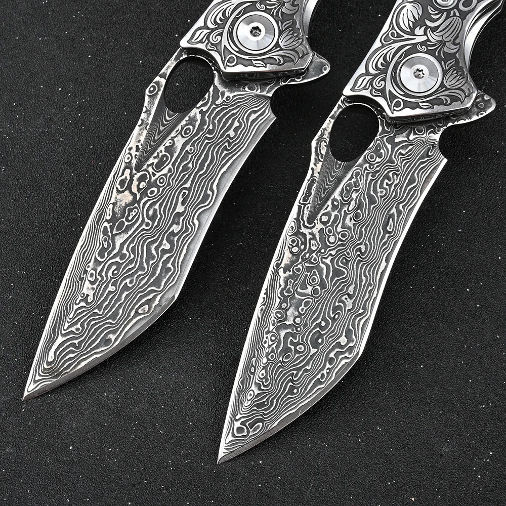 SDOKEDC High Hardness VG10 Damascus Steel Folding Knife, Wood Handle Outdoor Camping Fishing EDC Daily Utility Tool