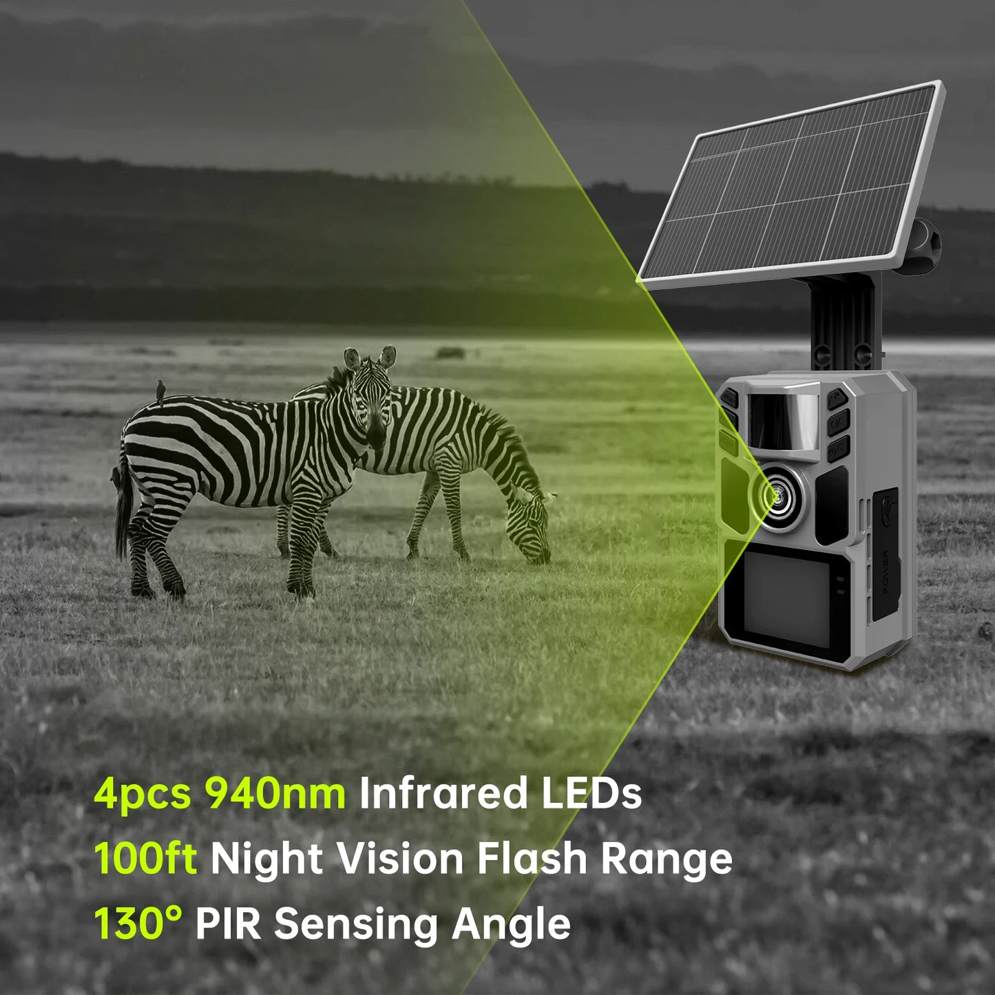 Trail Camera Solar Game Trail Cam - 4K 64MP Hunting Trail Cameras for Deer Wildlife Monitoring with Night Vision, 0.2s Trigger T
