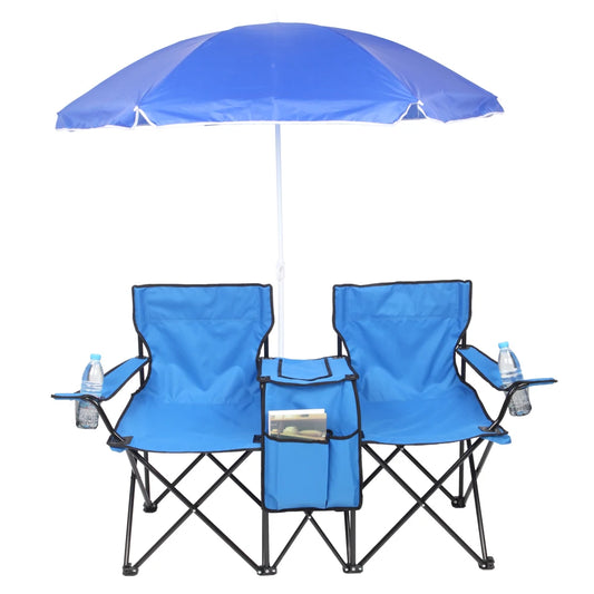 Outdoor Blue Beach Chair with Umbrella