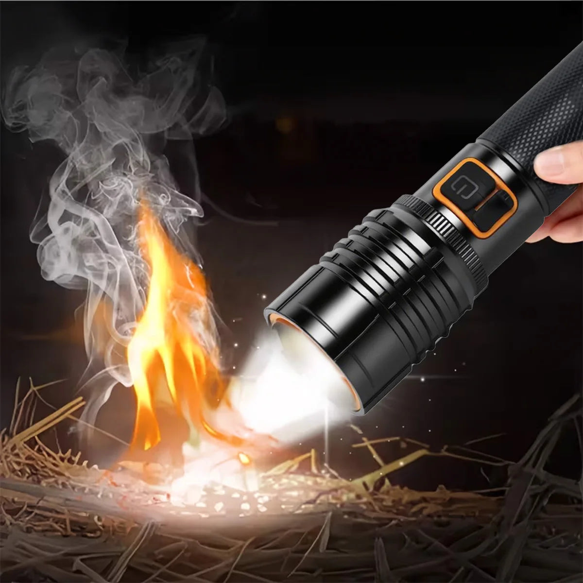 EDC Tactical Flashlight Fire-Starting Flashlight Kit High Power LED Aluminum Alloy Flashlight USB-C Rechargeable Super Bright To