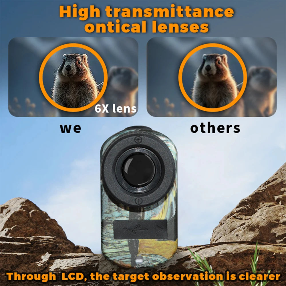 Camouflage 1200 Yards Hunting Rangefinder 6X Laser Range finder Type-c Rechargeable Multi Measurement Tool