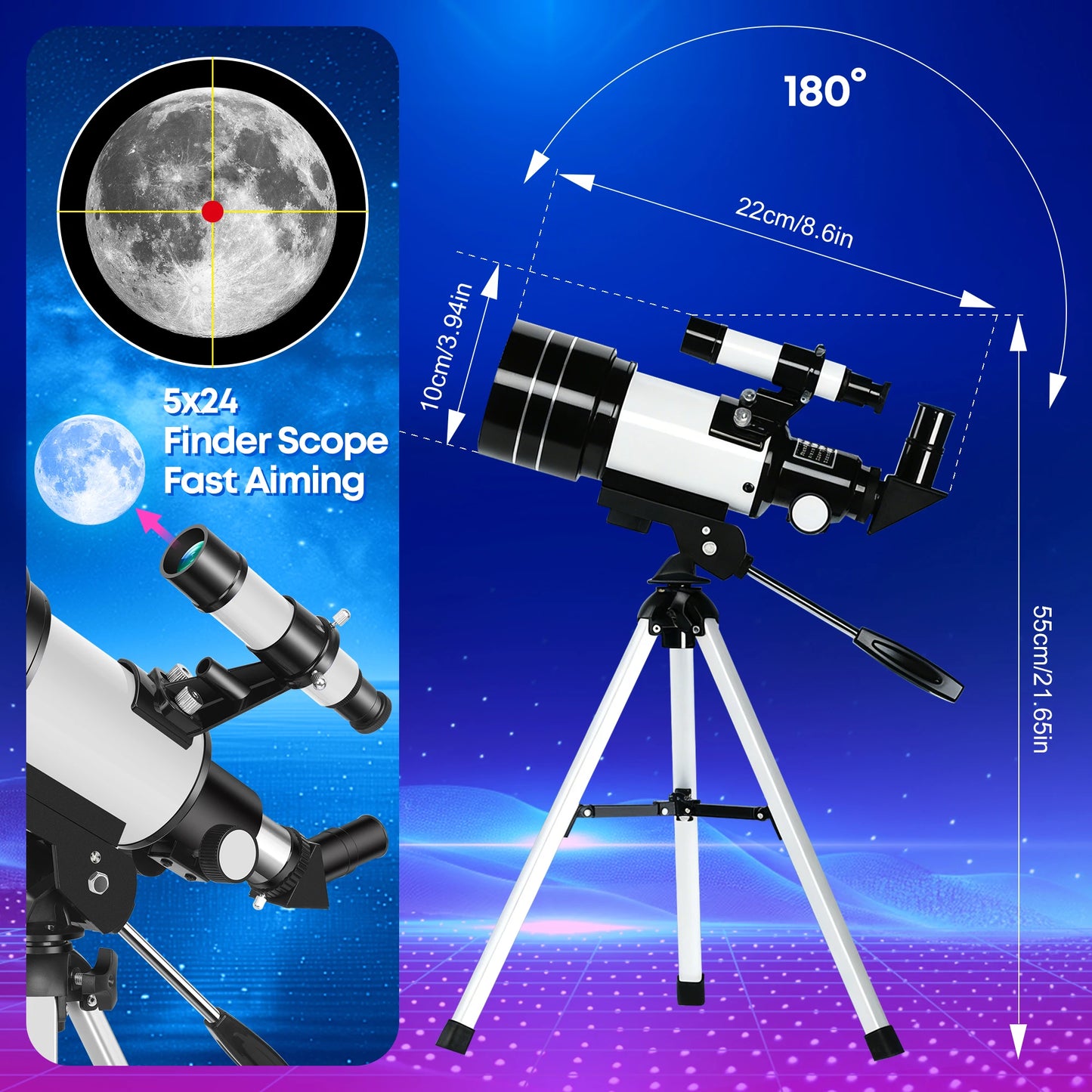 150X 70mm Astronomical Telescope for Adults Beginners Camping Nature Observation Education Gift with Stickers