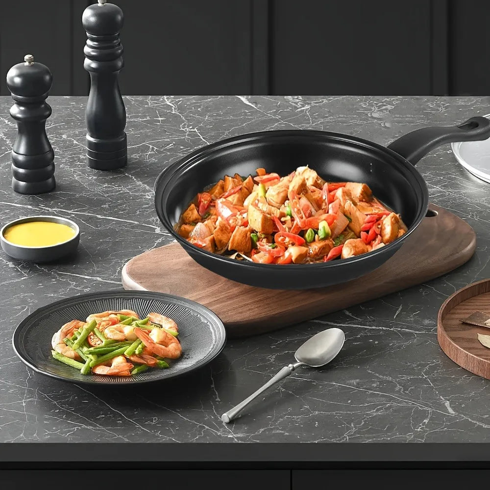 13PCS Nonstick Cookware Set Cast Iron Pots and Pans with Glass Lids Kitchen Cooking Set for Camping Travel