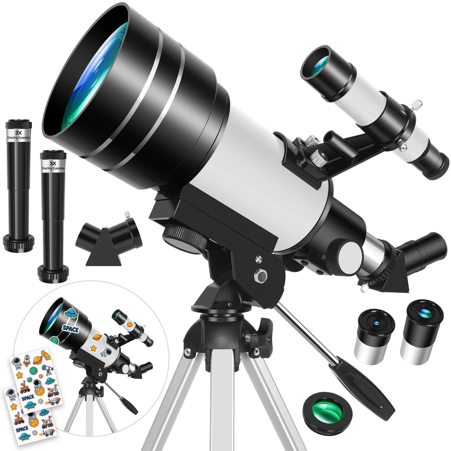 150X 70mm Astronomical Telescope for Adults Beginners Camping Nature Observation Education Gift with Stickers