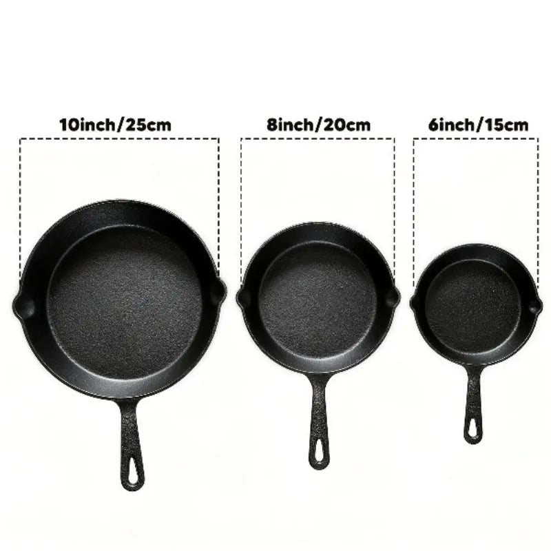 3PCS Cast Iron Skillet Set 6/8/10 Inch Pre-Seasoned Frying Pans Nonstick Oven Safe for Grill Camping Cooking