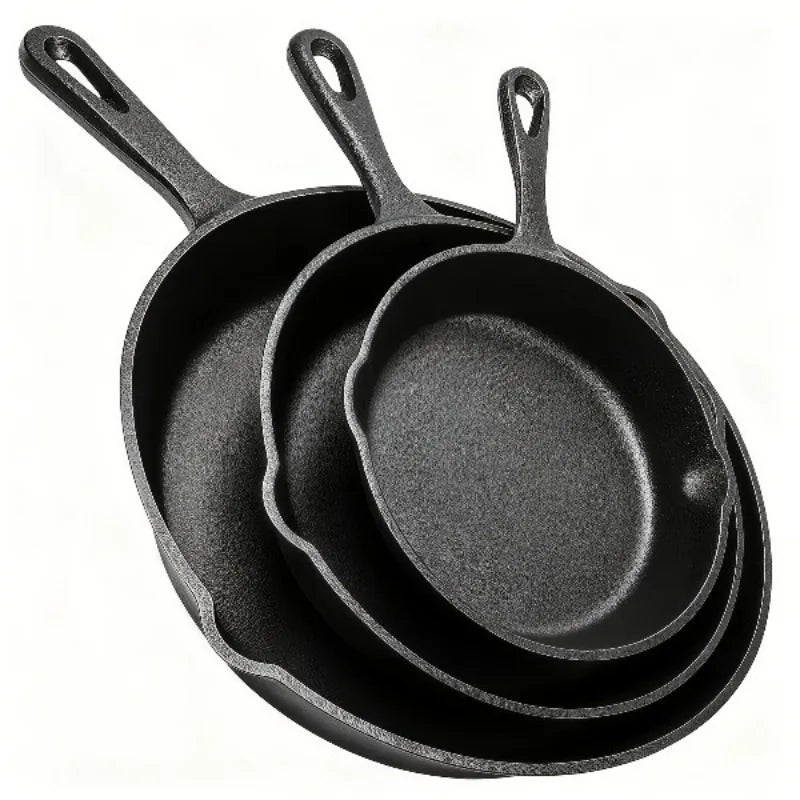 3PCS Cast Iron Skillet Set 6/8/10 Inch Pre-Seasoned Frying Pans Nonstick Oven Safe for Grill Camping Cooking