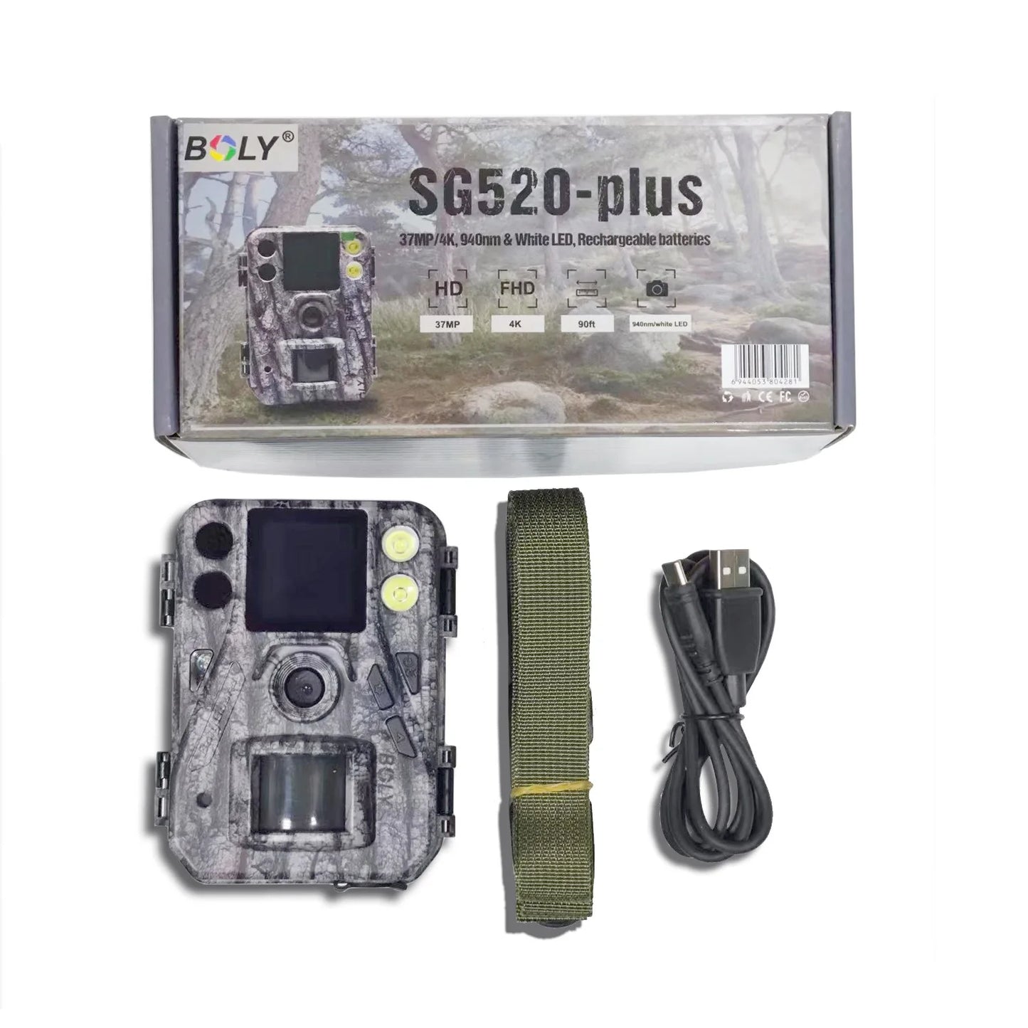 BolyGuard Trail Camera SG520-Plus 4K 37MP Dual Flash (Black IR&White LED) IP68 Hunting Wildlife Camera Night Vision Outdoor