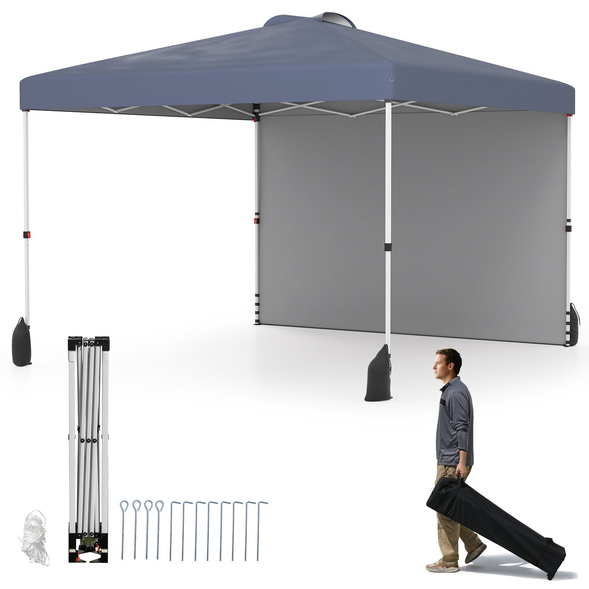 10 X 10 FT Pop up Canopy Tent with 1 Sidewall and Wheeled Bag