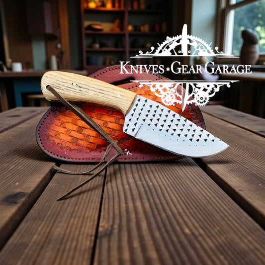 Handmade Skinning Knife 8" – Rasp Steel Blade with Ash Wood Handle