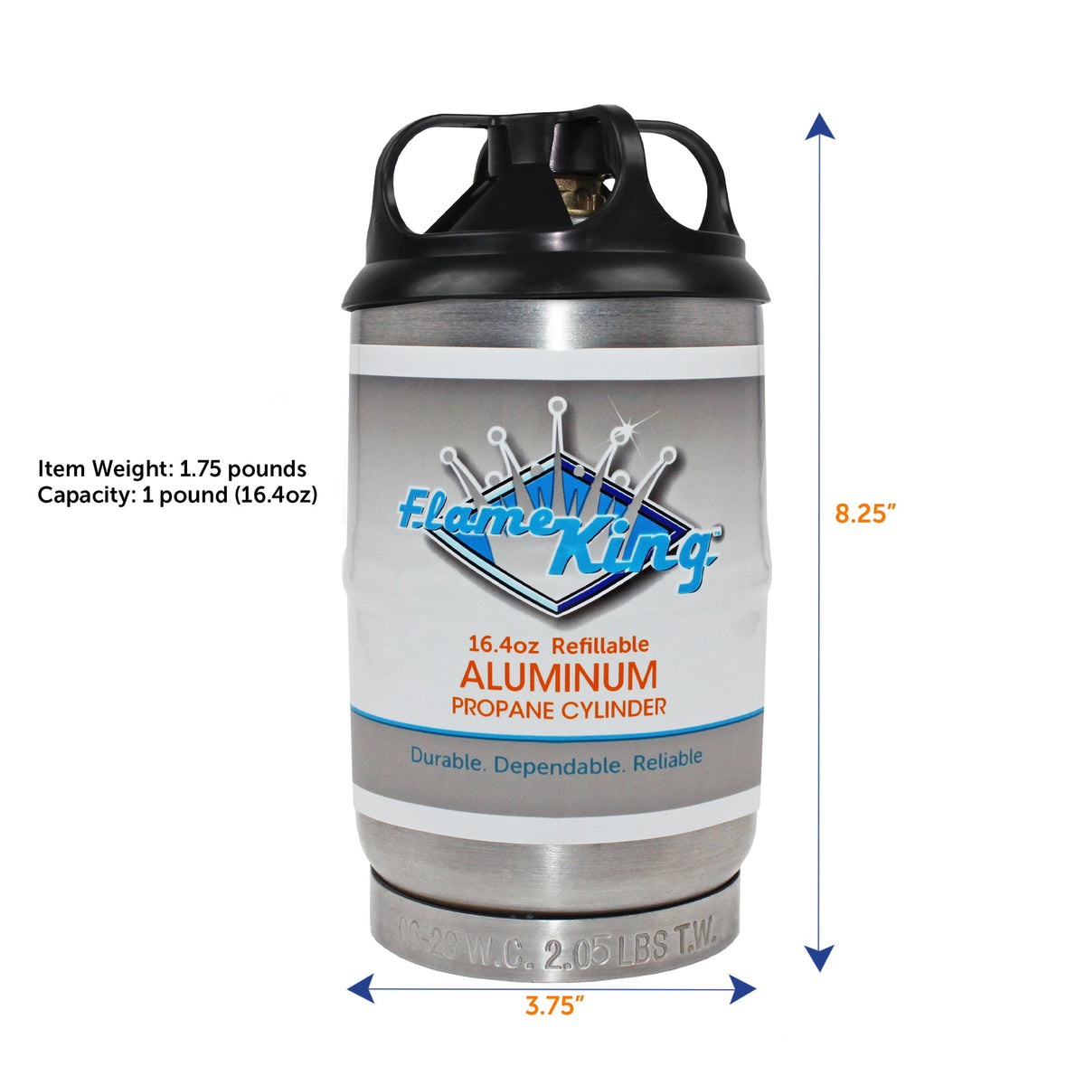 Flame King 1lb Aluminum Refillable Propane Tank LP Cylinder - 2 Pack Eco Friendly Sustainable Tank