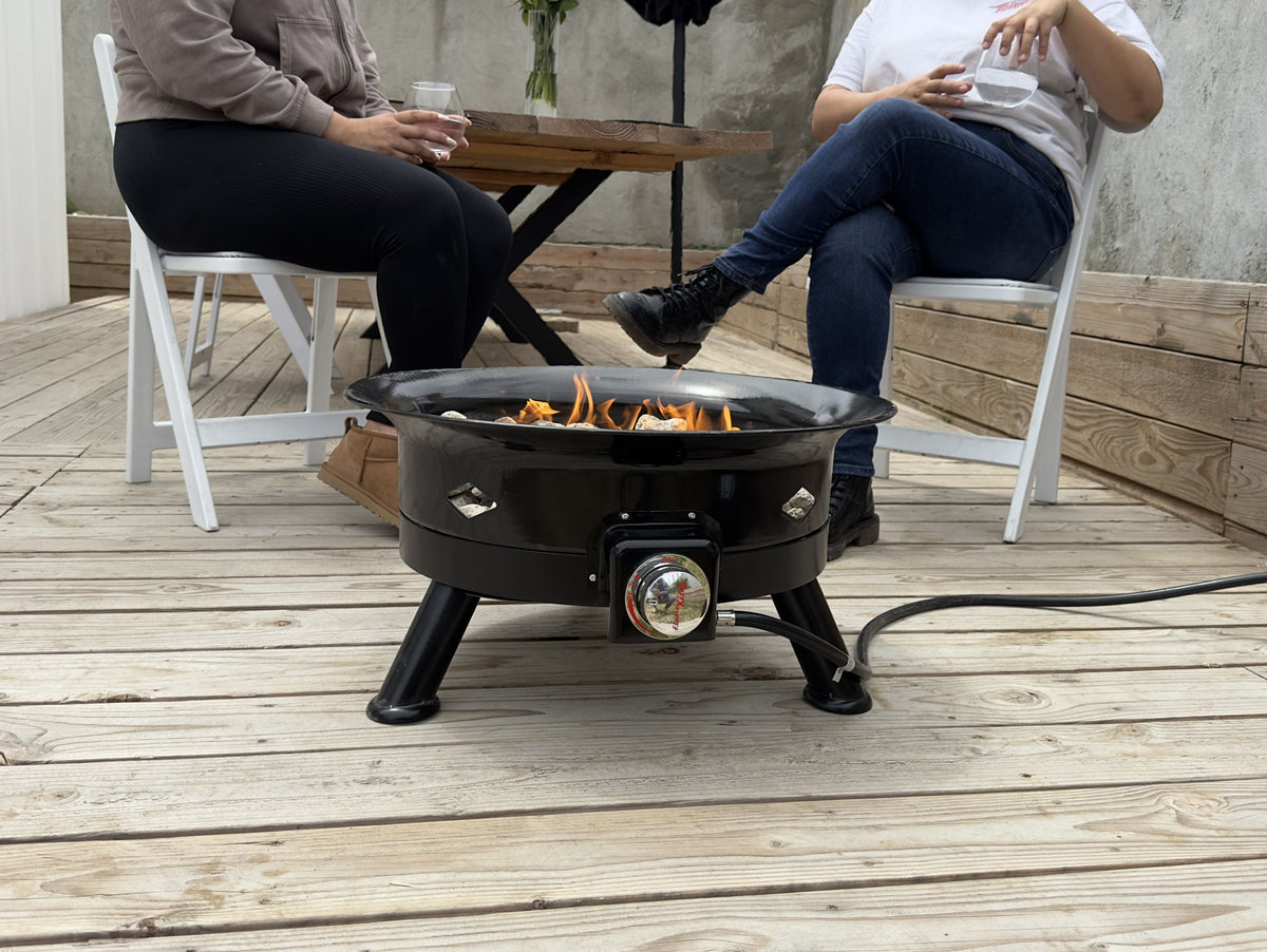 Flame King Outdoor Portable Propane Gas 24" Fire Pit Bowl with Self Igniter Cover Carry Straps