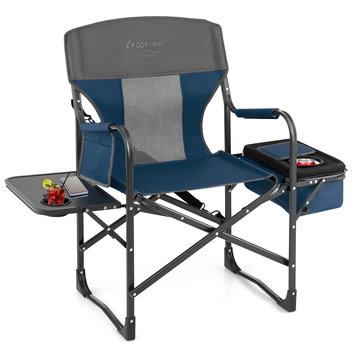 Folding Camping Directors Chair with Cooler Bag and Side Table