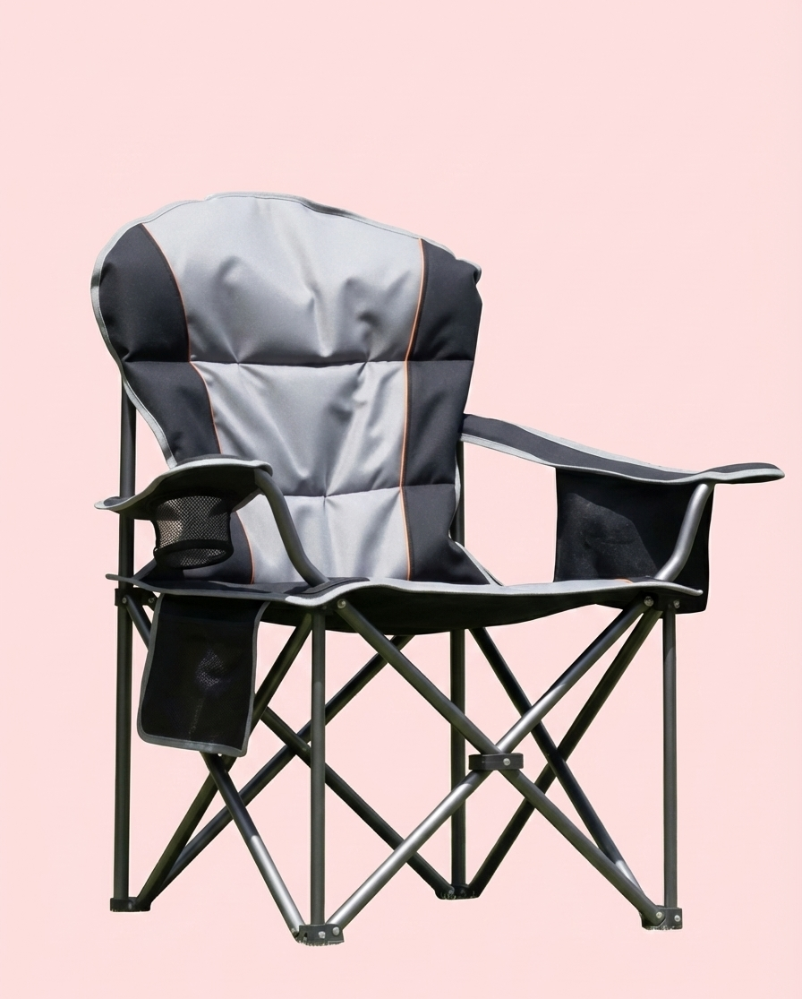 500 lbs Heavy Duty Folding Camping Chair w/ Cup Holder & Cooler Bag | Portable Outdoor Beach Seat