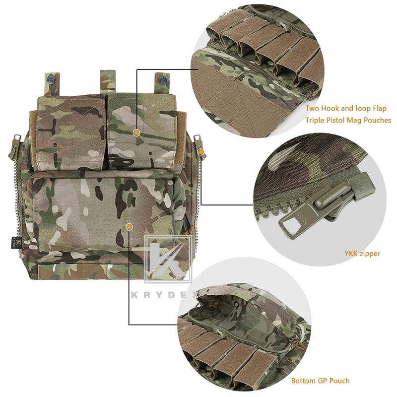 KRYDEX Tactical Panel Backpack Zip-On Bag For CPC NCPC AVS JPC 2.0 Plate Carrier Vest Airsoft Combat Hunting Accessories Bag