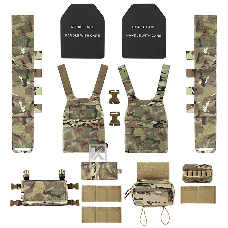 KRYDEX Tactical Low Vis Slick Plate Carrier Vest W/ Elastic Cummerbund Micro Fight MK3 Front Panel Chassis Drop SACK Mag Pouch