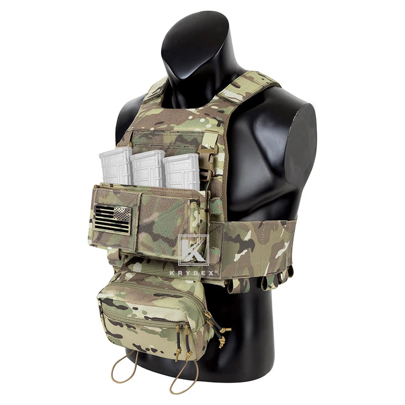 KRYDEX Tactical Low Vis Slick Plate Carrier Vest W/ Elastic Cummerbund Micro Fight MK3 Front Panel Chassis Drop SACK Mag Pouch