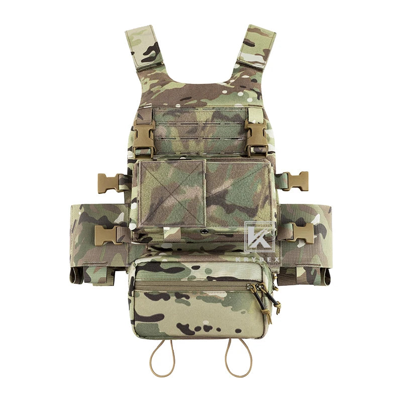 KRYDEX Tactical Low Vis Slick Plate Carrier Vest W/ Elastic Cummerbund Micro Fight MK3 Front Panel Chassis Drop SACK Mag Pouch