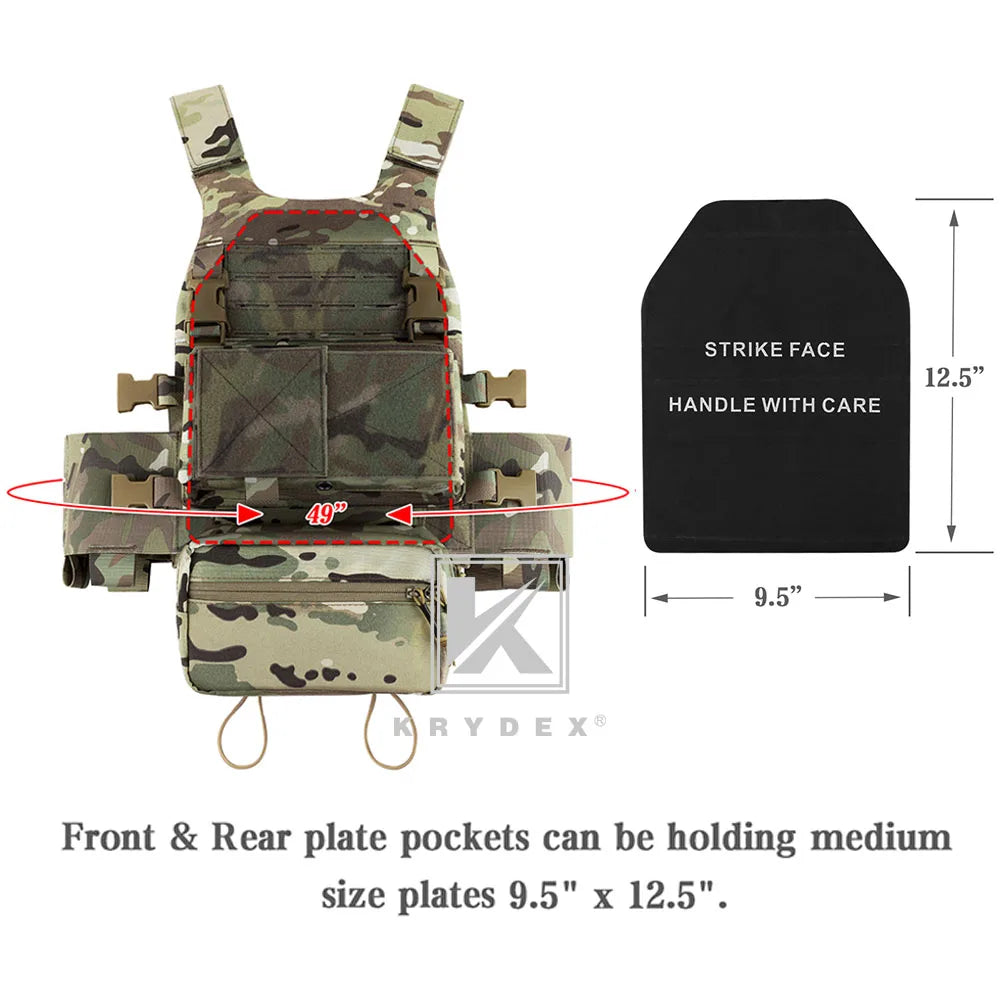 KRYDEX Tactical Low Vis Slick Plate Carrier Vest W/ Elastic Cummerbund Micro Fight MK3 Front Panel Chassis Drop SACK Mag Pouch