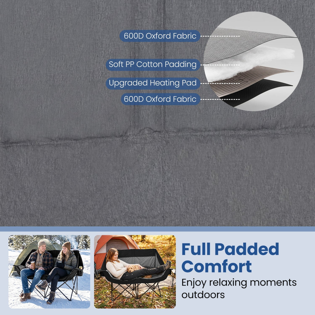 Heated Double Camping Chair with 4 Heating Zones