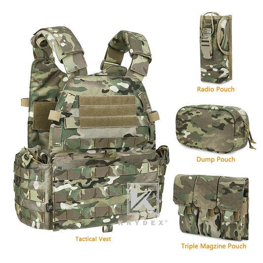 LBT-6094A Tactical Modular Vest Triple Mag/Radio/Dump Pouch Airsoft Hunting Battle Plate Carrier MOLLE Vest Camo MC