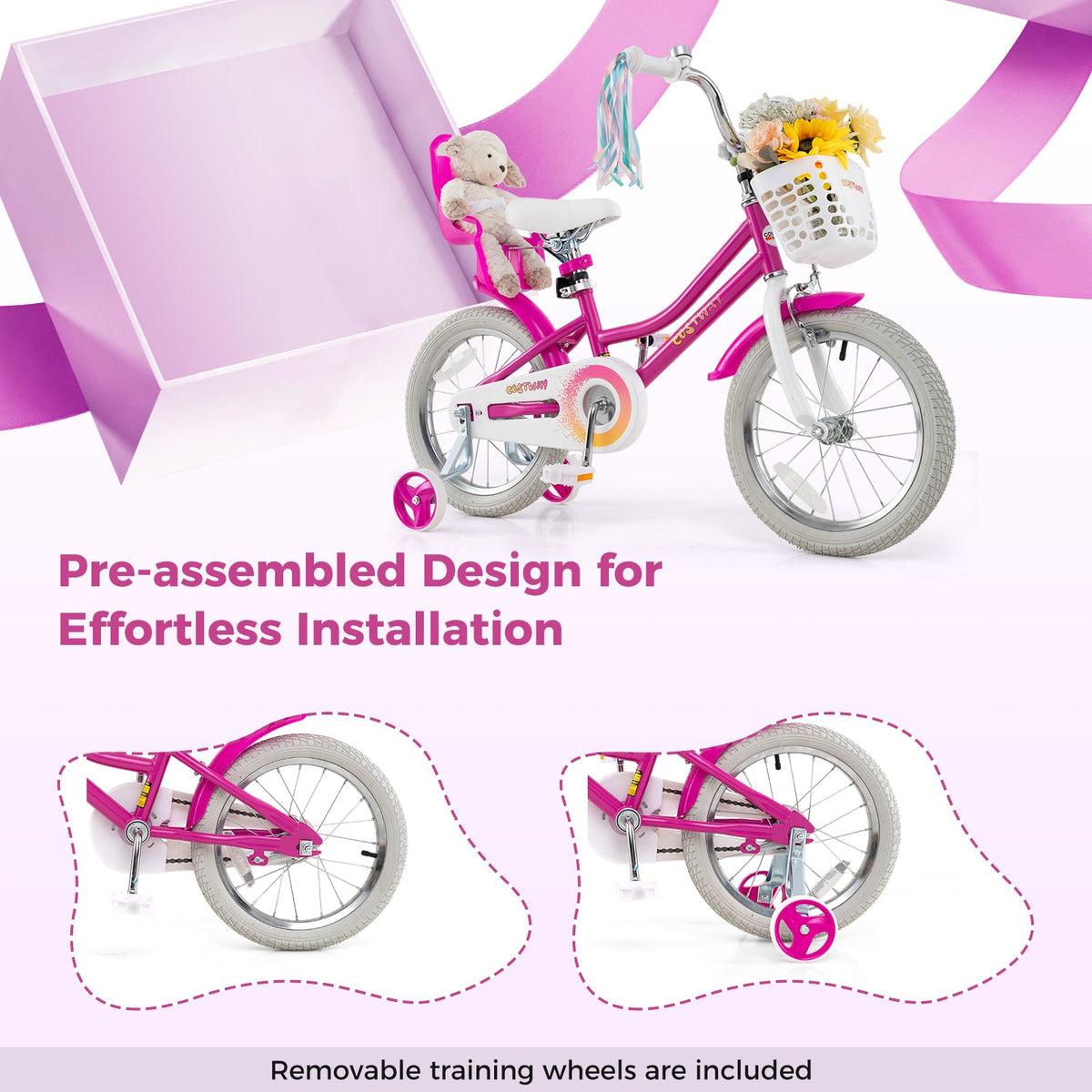 Kids Bike 16 Inch with Training Wheels and 2 Brake System for 4-7 Years Old