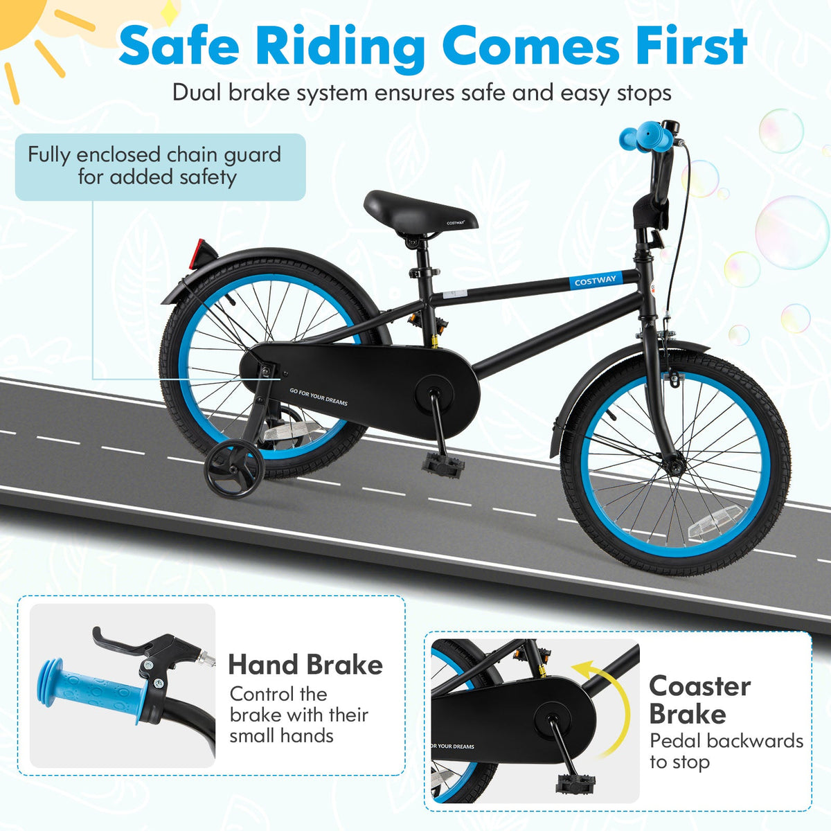 Kids Bike with Adjustable Handlebar and Saddle Black-18 Inches