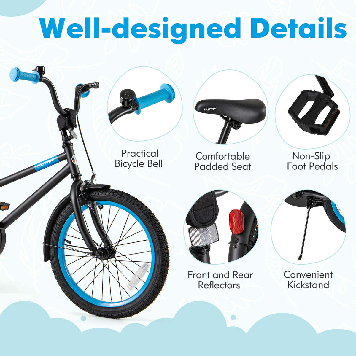 Kids Bike with Adjustable Handlebar and Saddle Black-18 Inches