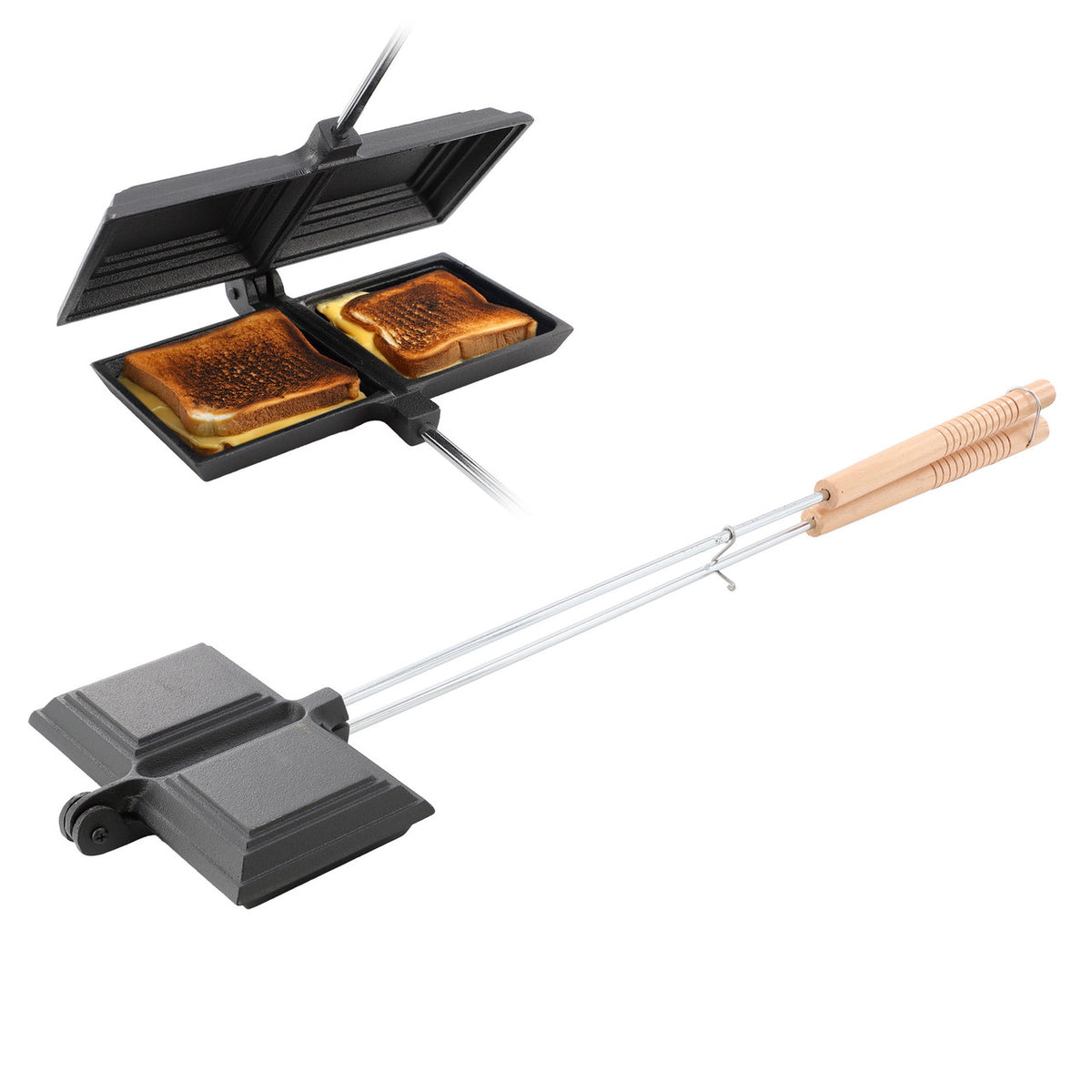 Megachef 8.26 Inch Cast Iron Pie Iron Outdoor/Camping Cookware with Long Handle-0
