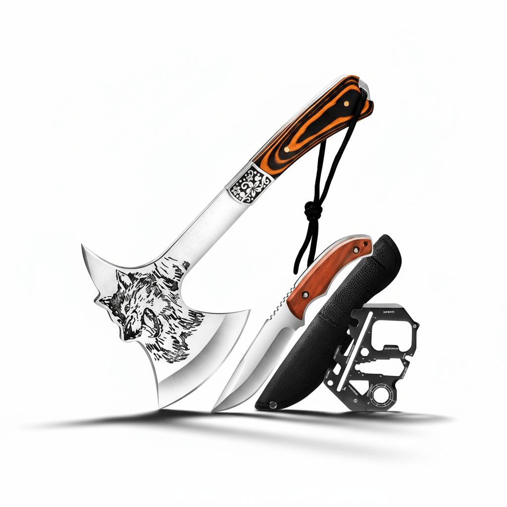 Outdoor Tactical camping Axe Multi-Functional Tool Solid Wood Handle-0