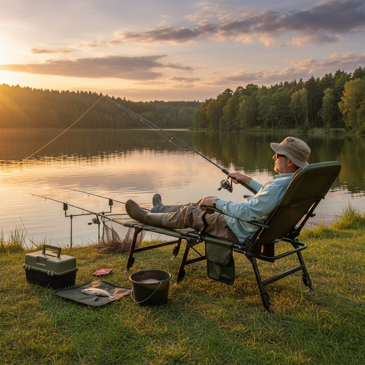 Oversized Foldable Fishing Chair with Detachable Footrest-Green