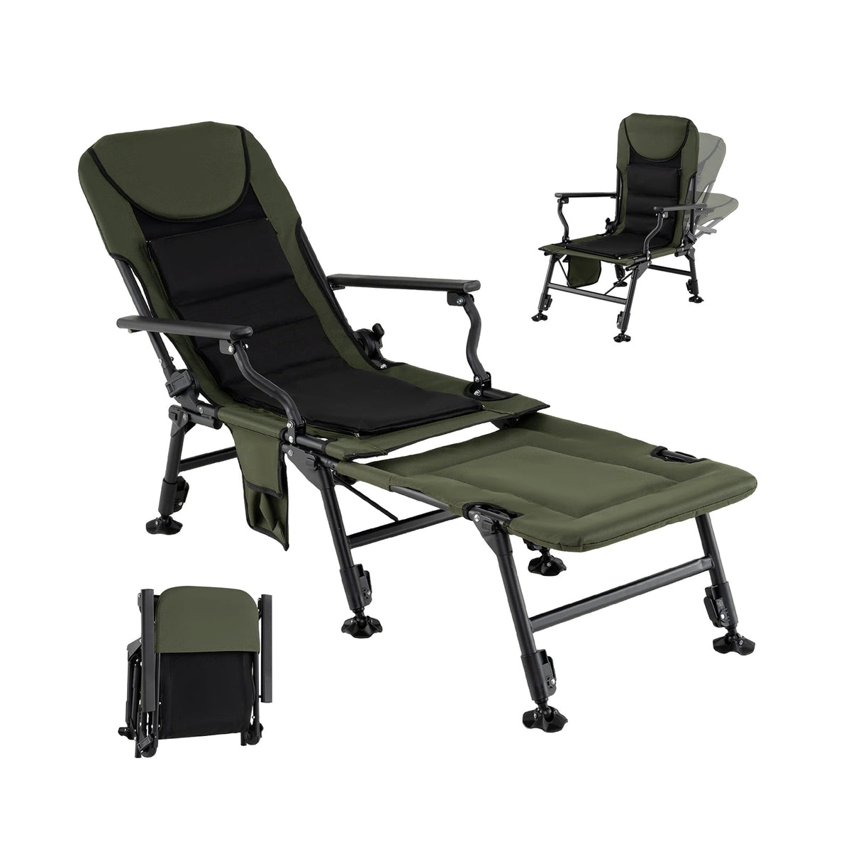 Oversized Foldable Fishing Chair with Detachable Footrest-Green