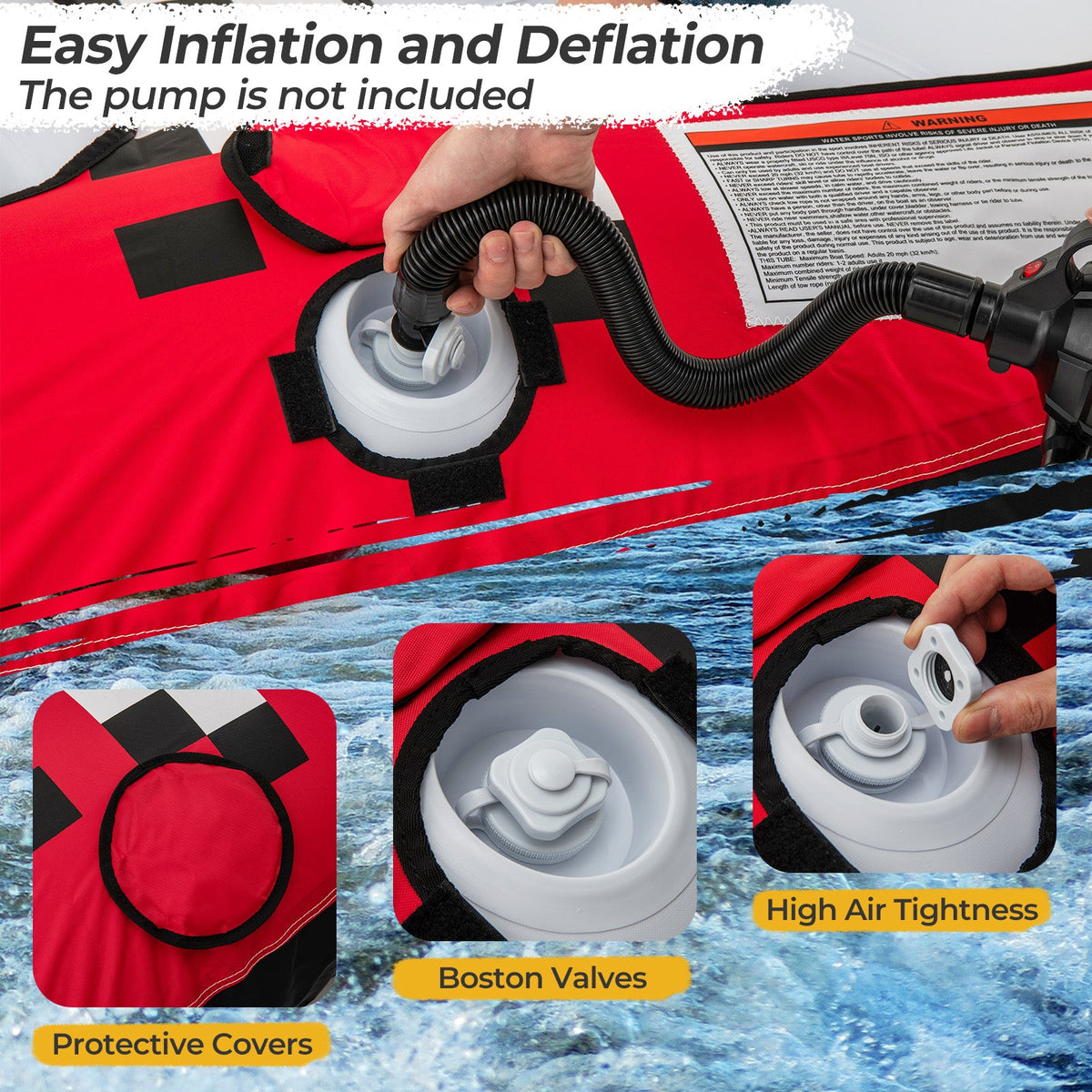 Towable Tube with Quick Connector and Drainage for Boating