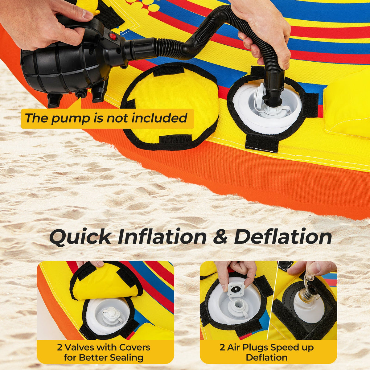 1 or 2 Person Inflatable Towable Tube for Boating with Quick Connector
