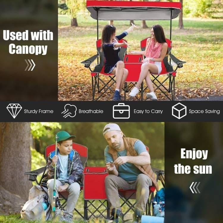 Red 2-Piece Folding Camping Canopy Chairs Set with Cup Holder and Storage Pocket-1