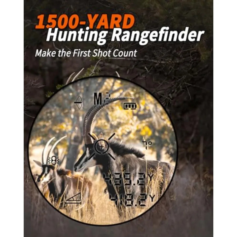 Hunting Rangefinder with Bow Hunting Mode for Distance Angle Speed Scan 6X Magnification 1500 Yard Range Multifunctional Red Ta