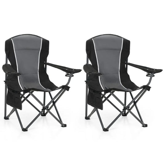 Oversized Camping Folding Chair Heavy Duty Steel Frame Support 350 LBS, Collapsible Padded Arm With Cup Holder, Quad Lumbar Back