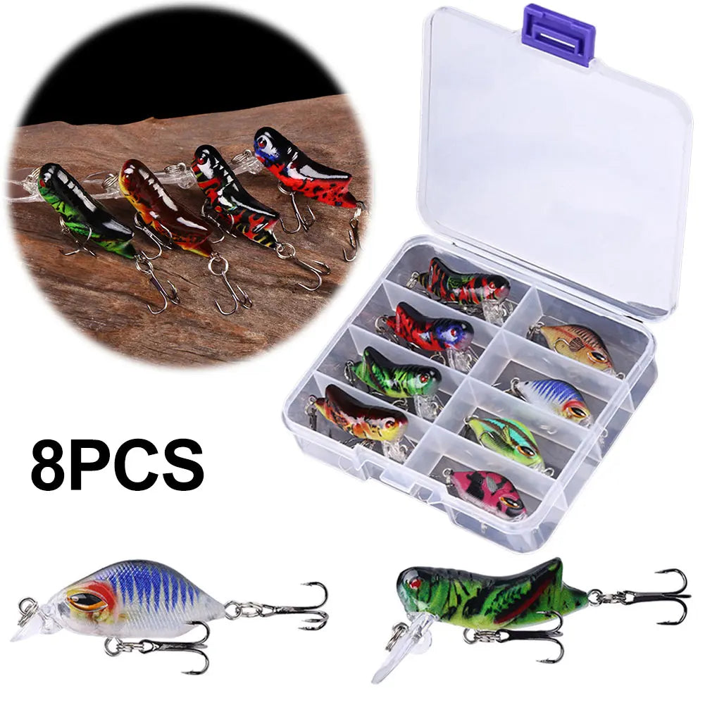 8pcs/box Mini Crankbait Wobbler with Treble Hooks Fishing Lures Artificial Hard Bait Minnow Swimbait Trout Bass Carp Fishing