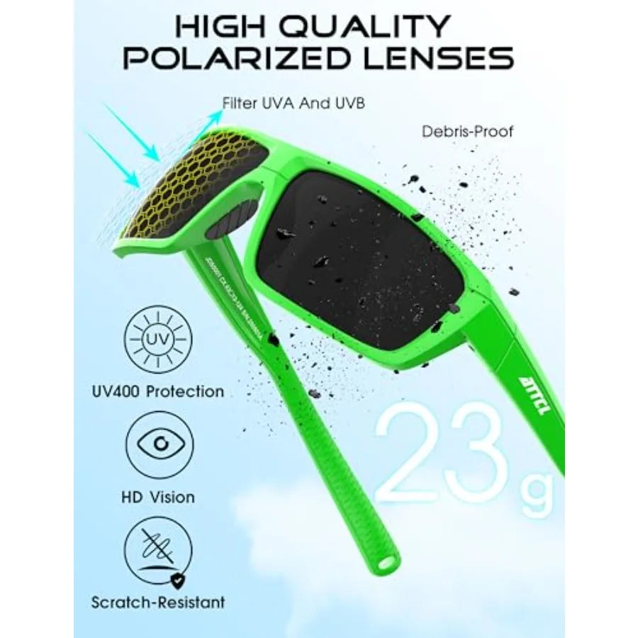 Polarized Sunglasses Men for Fishing: UV Protection Lightweight TR90 Sports Wrap Sun Glasses Driving Golf Running