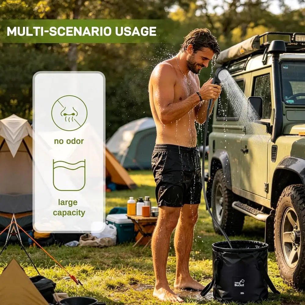 Portable Camping Shower, Pop Up Privacy Tent Kit with LED Light and Foldable Toilet, 6000mAh LCD Screen Shower Pump, 5.3 Gallons