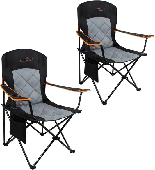 2 Pack Oversized Heavy Duty Camping Chair with Cup Holder, Lumbar Support, Folds Portable for Outdoor Use