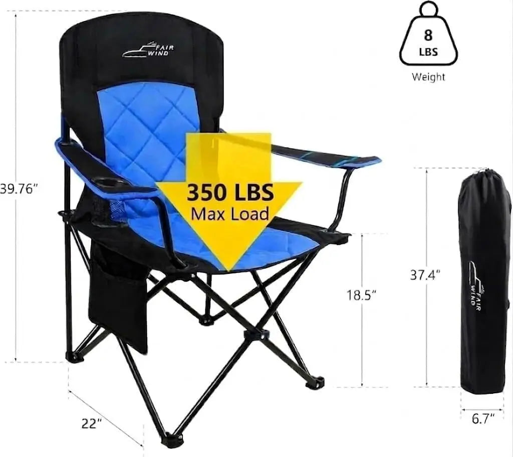 Camping Chair 2 Pack 400LBS Capacity Heavy Duty Padded Portable with Side Pocket & Cup Holder for Outdoor, Beach, Sports