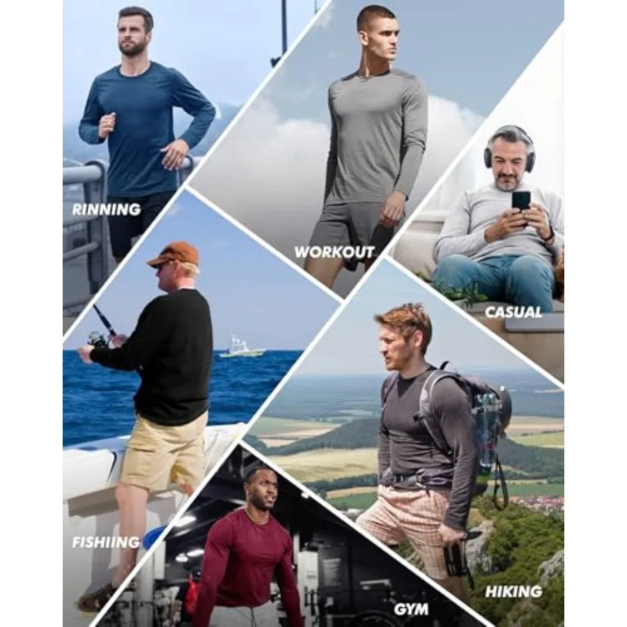 7 Pack Long Sleeve Shirts for Men - Quick Dry Moisture Wicking Sun Protection UV UPF T-Shirts for Fishing Workout Gym