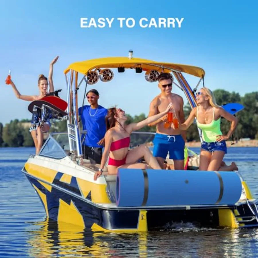 Pool Party Floating Water Mat For Lake Beach Ocean Recreation Heavy-Duty 3-Layer XPE Foam In Blue Extra Large 12 X 5.5 Ft Capac