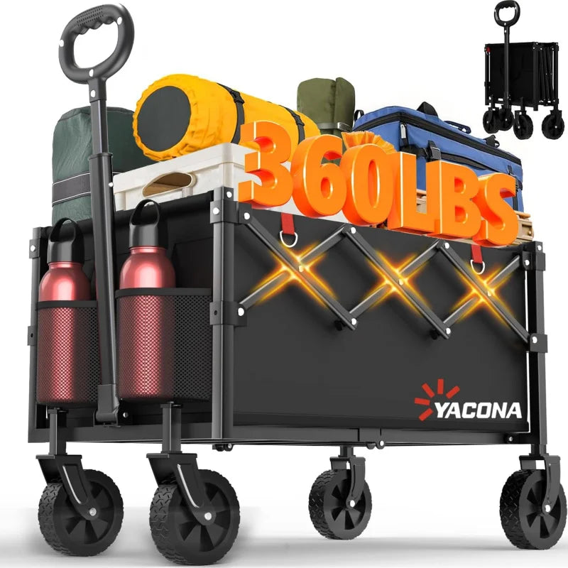 Foldable Lightweight Utility Wagon Cart - Portable with Wheels | Ideal for Grocery Shopping, Camping, Beach, Garden & Sports