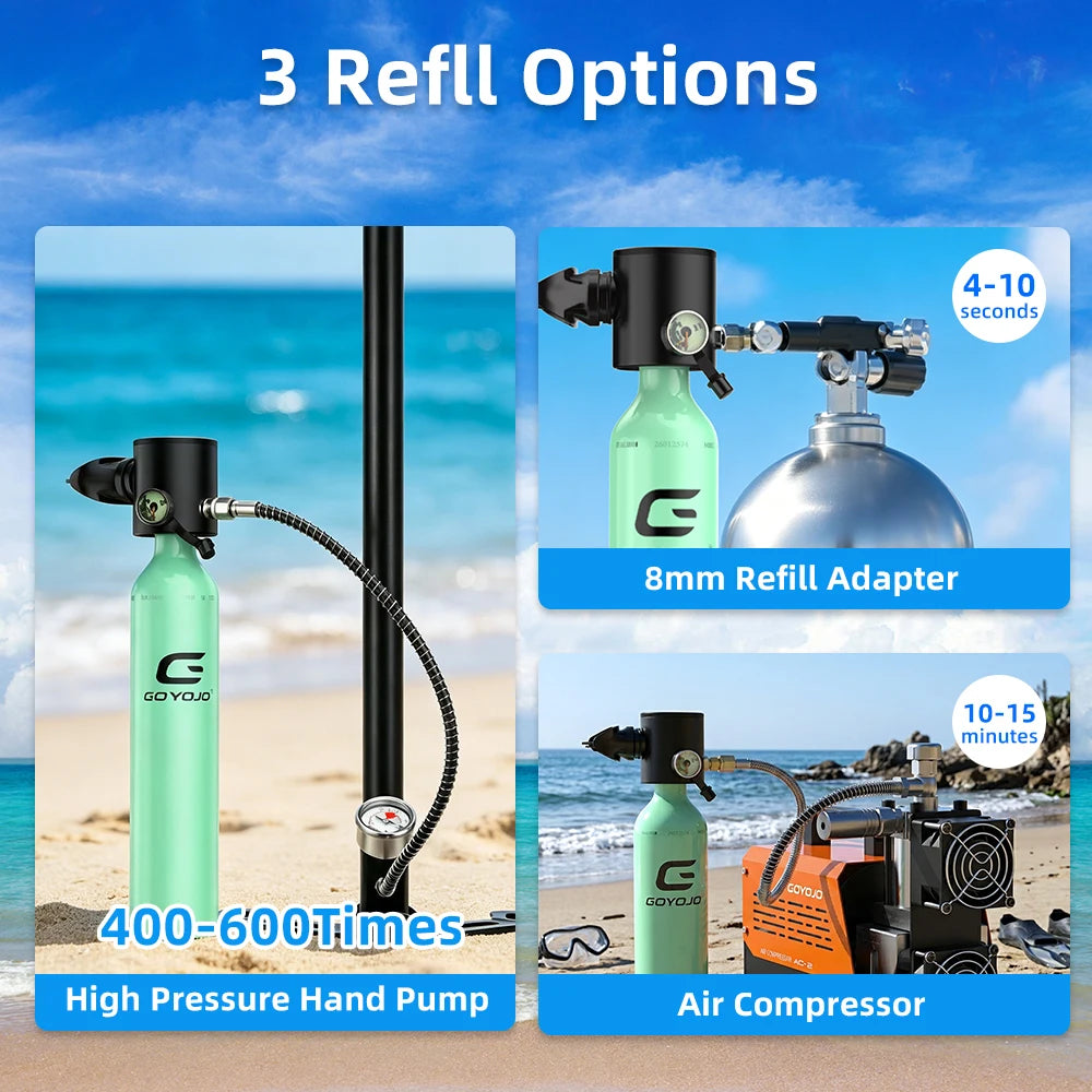 GOYOJO Mini Scuba Tank 0.5L Portable Small Diving Tank for Underwater Breathing Reusable Diving Cylinder Lung Air Tank for Emergency Rescue Boat Cleaning Backup Air Source Pony Bottle
