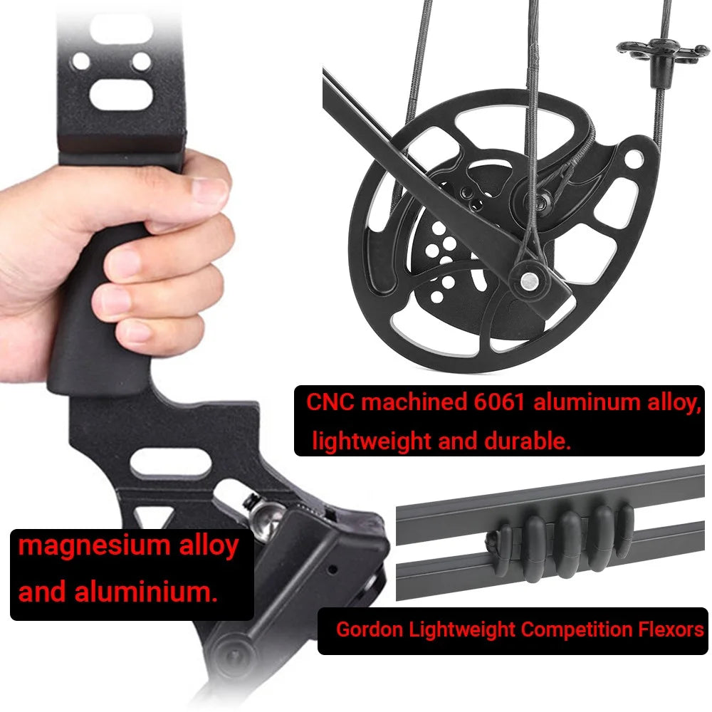 Archery Compound Bow with Spine 500 Carbon Arrows 20-70lbs Adjustable 320FPS High-Strength Alloy Handle RH/LH for Adults Beginners Hunting Shooting Target Practice Outdoor Sports Accessories