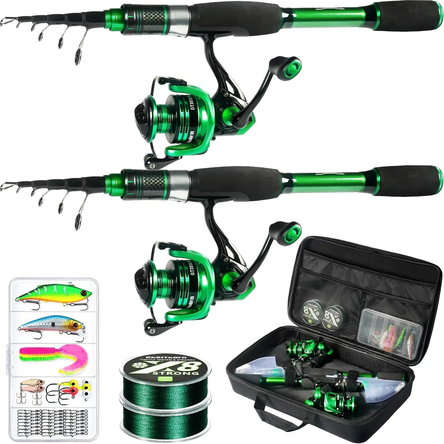 Telescopic Fishing Rod & Reel Combo Graphite Portable Travel Kit with Carrier Bag for Freshwater Saltwater