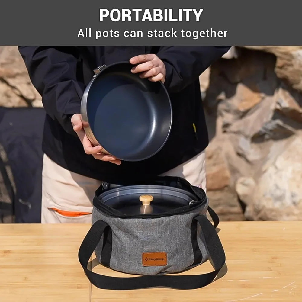 304 Stainless Steel Camping Cookware Set for 4-6, Pots Pan and Kettle with Travel Tote Bag for Outdoor Kitchen Picnic